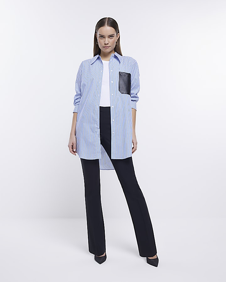 Blue oversized striped long sleeve shirt