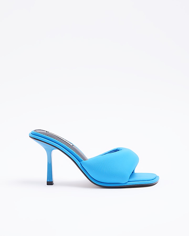 Blue Padded heeled mules