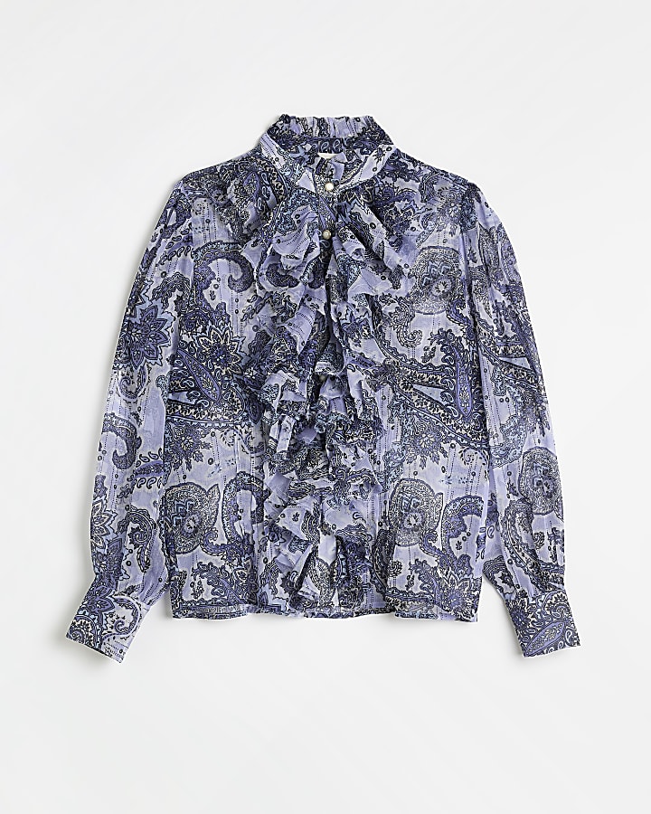Blue paisley frill blouse