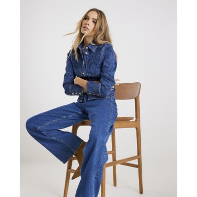 Blue Paisley Print Fitted Denim Shirt