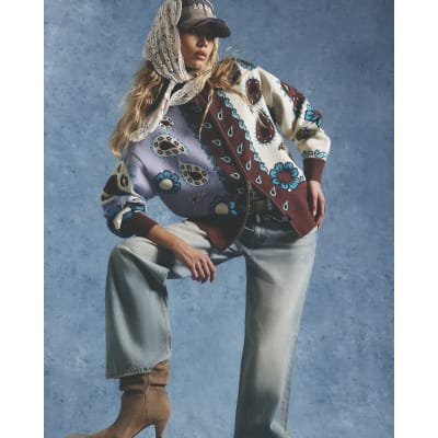Paisley Zip Through Knitted Cardigan