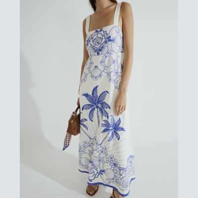 Blue Palm Print Maxi Dress | River Island