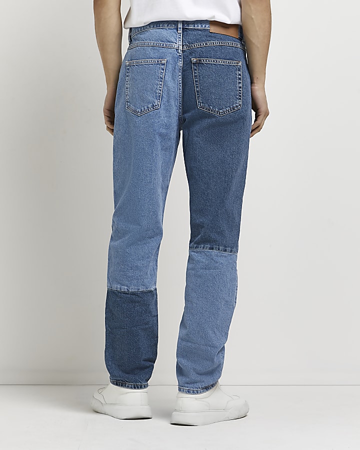 Blue patchwork relaxed fit jeans