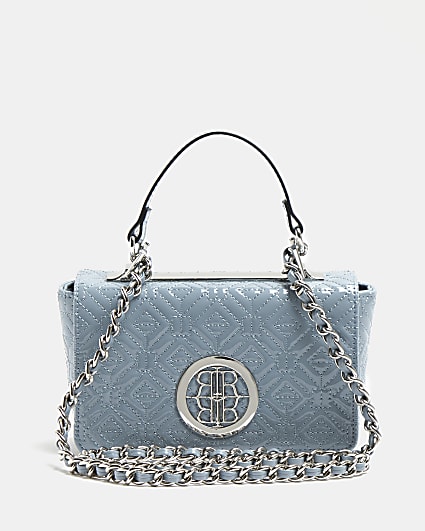 Blue patent quilted cross body bag