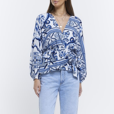 Callie Wrap Top Blue