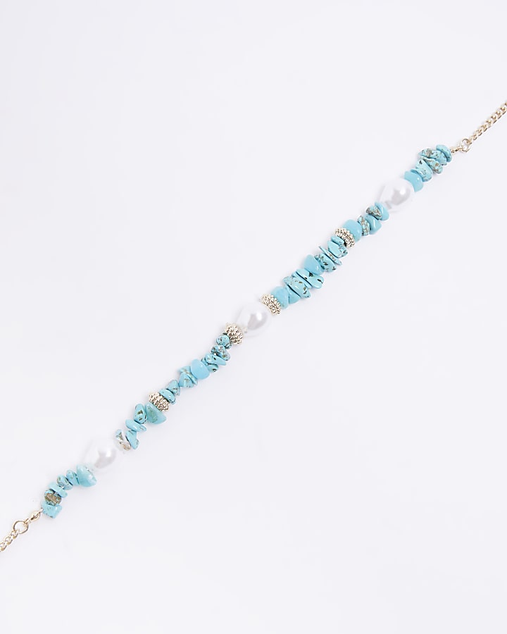 Blue pearl choker necklace