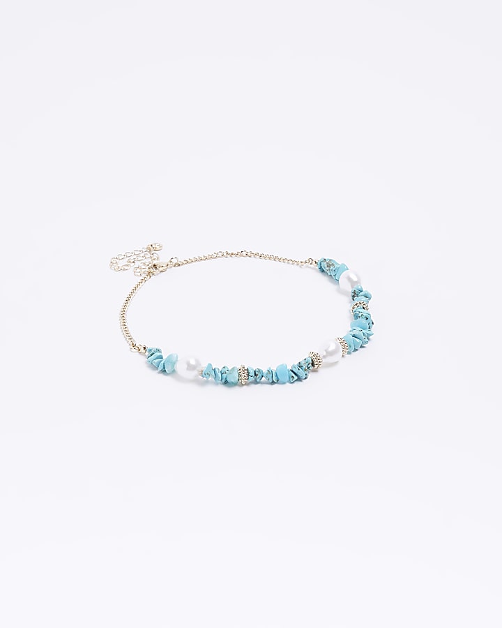 Blue pearl choker necklace