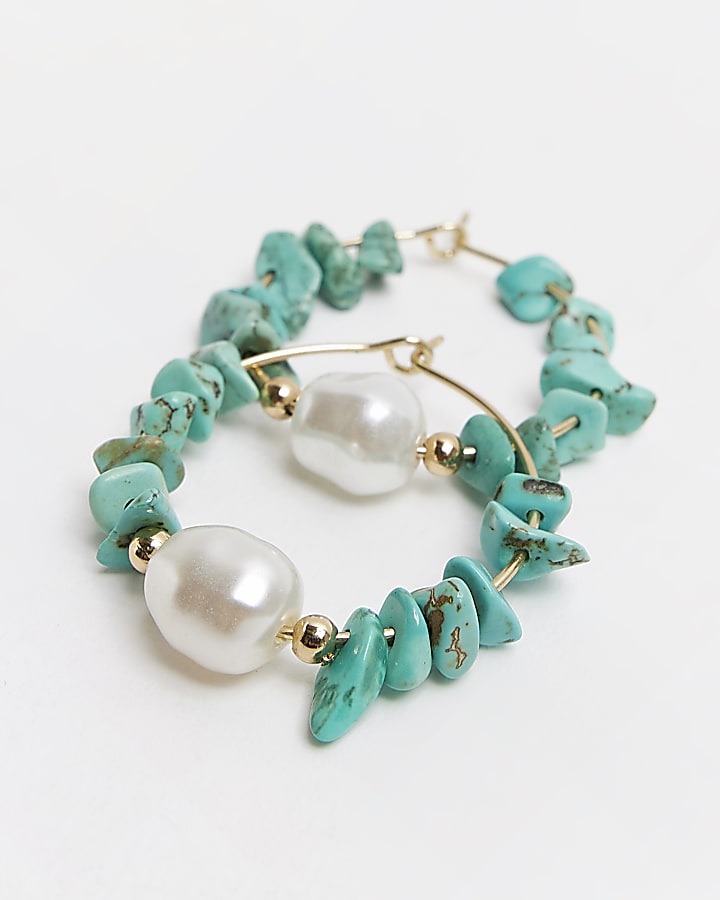 Blue pearl hoop earrings