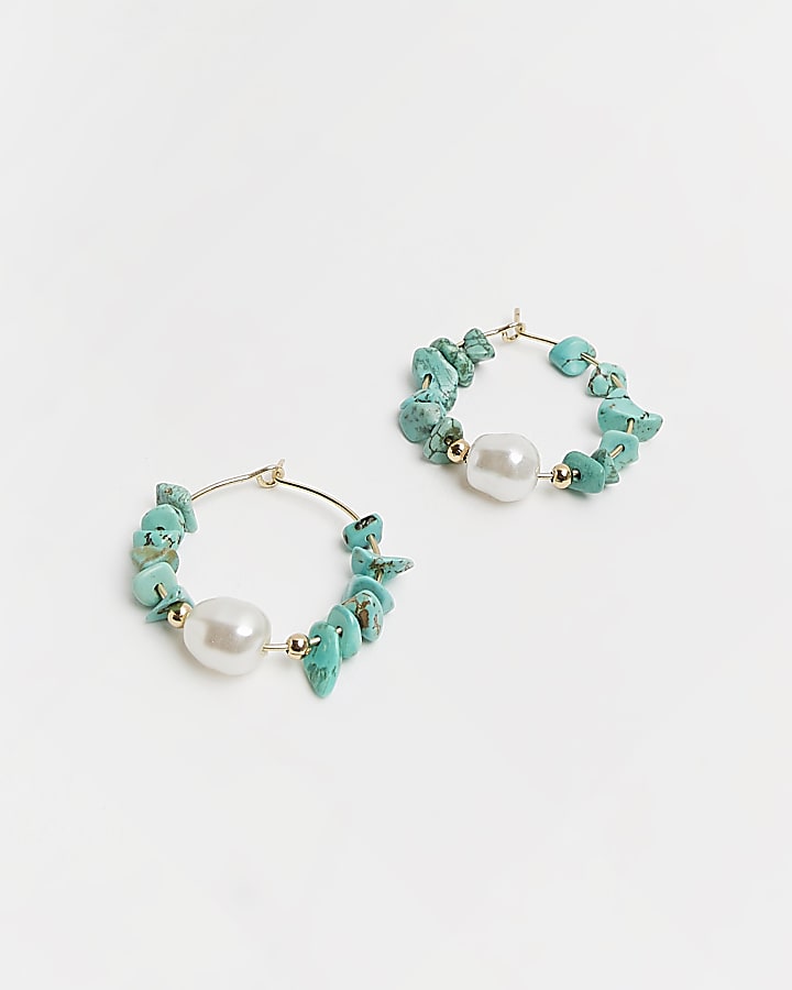 Blue pearl hoop earrings