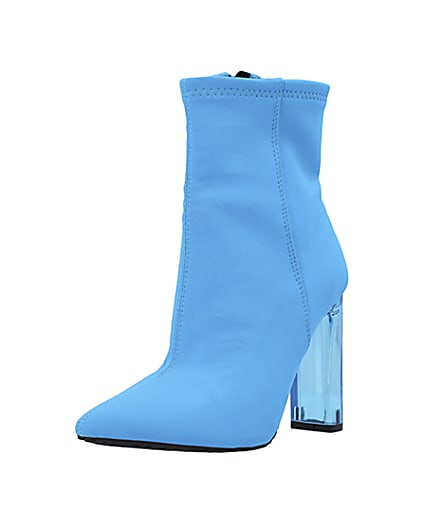 360 degree animation of product Blue perspex heel ankle boots frame-0