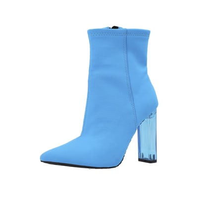 360 degree animation of product Blue perspex heel ankle boots frame-1