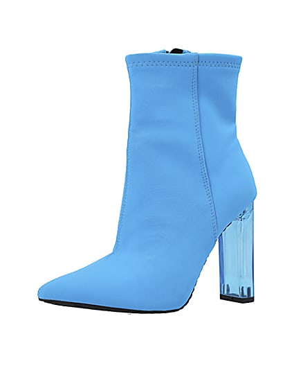360 degree animation of product Blue perspex heel ankle boots frame-1