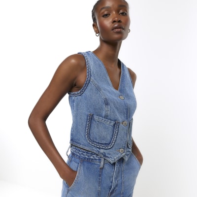 Denim waistcoat new on sale look