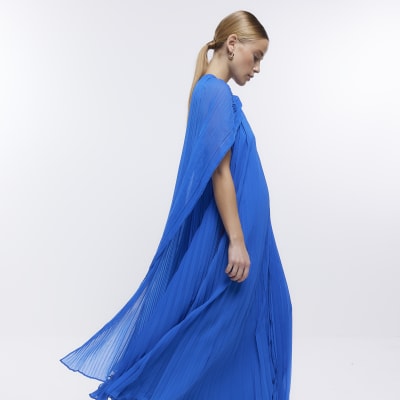 pleated cape maxi dress