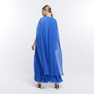 pleated cape maxi dress