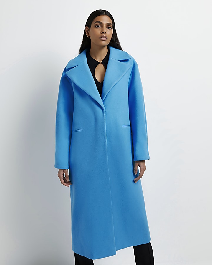 Blue pleated detail longline coat