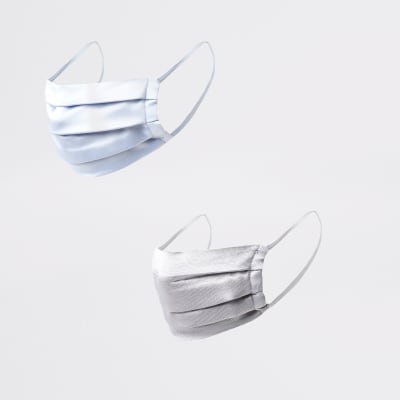 Blue pleated satin face covering pack of 2