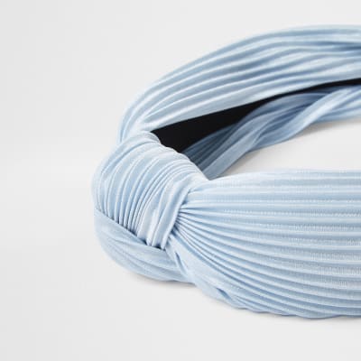 Blue plisse tie knot headband