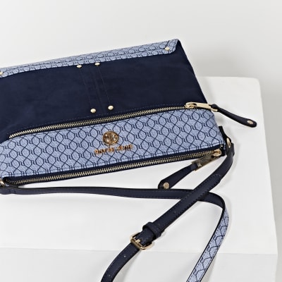 Blue pocket front cross body messenger bag