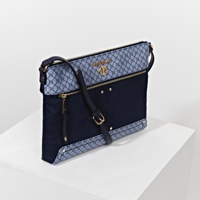 Blue pocket front cross body messenger bag