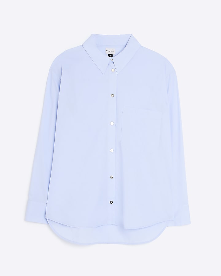 Blue poplin oversized long sleeve shirt
