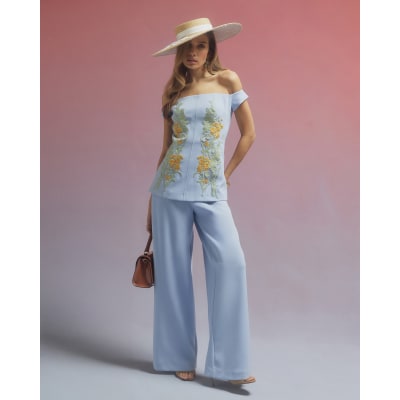 Blue Premium Floral Embroidered Jumpsuit