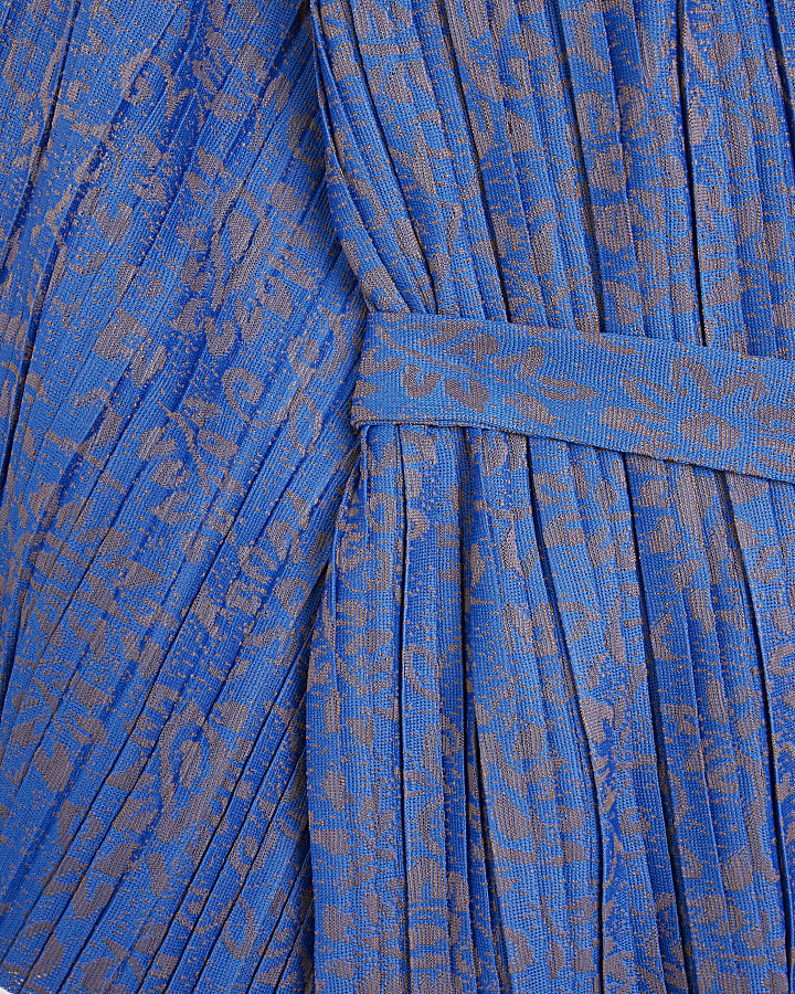 Blue print plisse belted kimono
