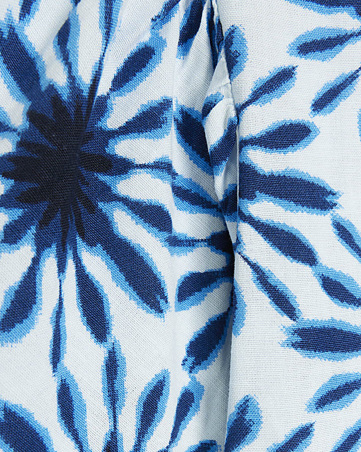Blue print tie crop top with linen