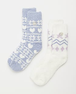 Blue printed cosy tube socks multipack