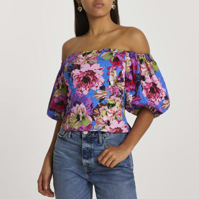 puff sleeve bardot top