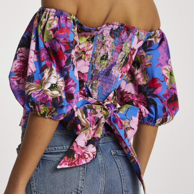 puff sleeve bardot top
