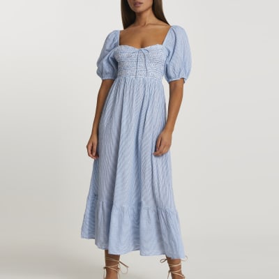 river island blue puff sleeve dress