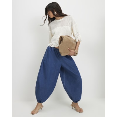 Blue Pull On Cuffed Hareem Jeans