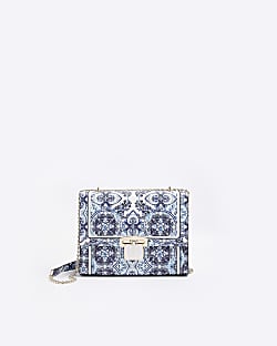 Blue quilted baroque cross body bag