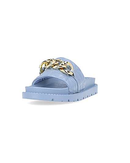 360 degree animation of product Blue quilted chain detail sliders frame-23
