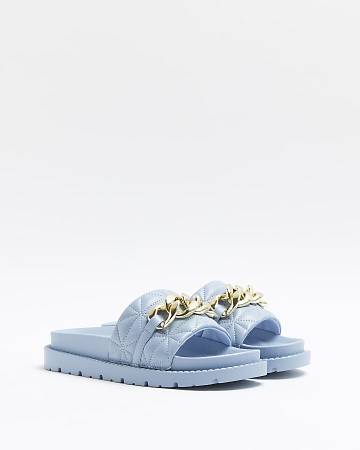 Blue quilted chain detail sliders