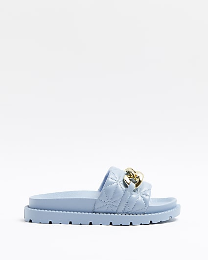 Blue quilted chain detail sliders