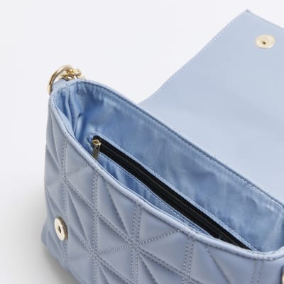 River Island Quilted Denim Double Cross Body Bag in Blue