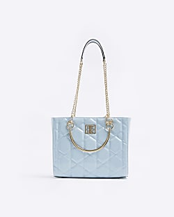 Blue quilted tote bag