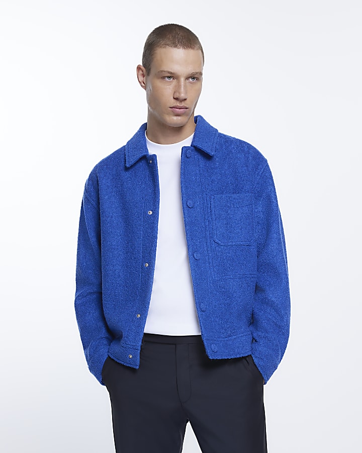 Blue regular fit boucle jacket