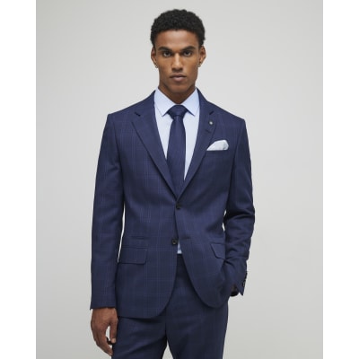 Blue Regular Fit Check Suit Jacket