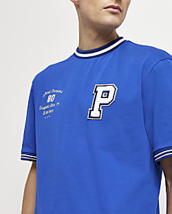 Blue regular fit Collegiate graphic t-shirt