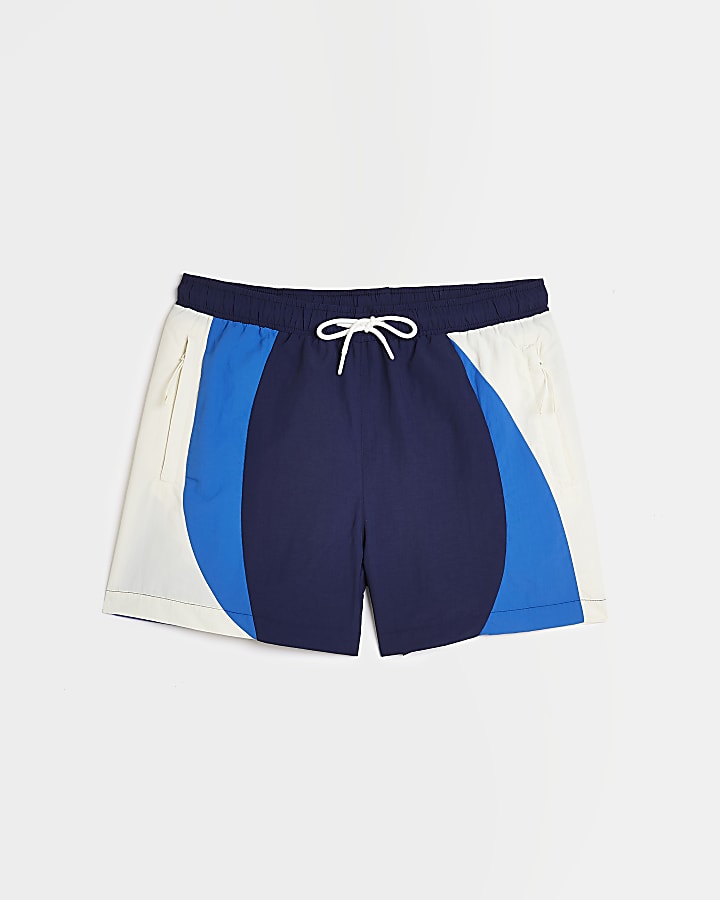 Blue regular fit colour block swim shorts