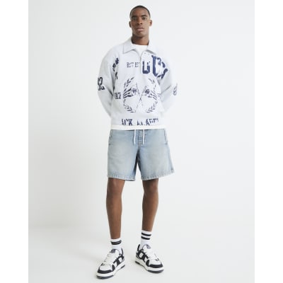 Blue Regular Fit Denim Pull On Shorts