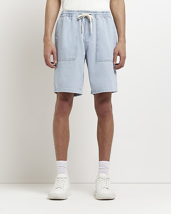 Blue regular fit denim shorts