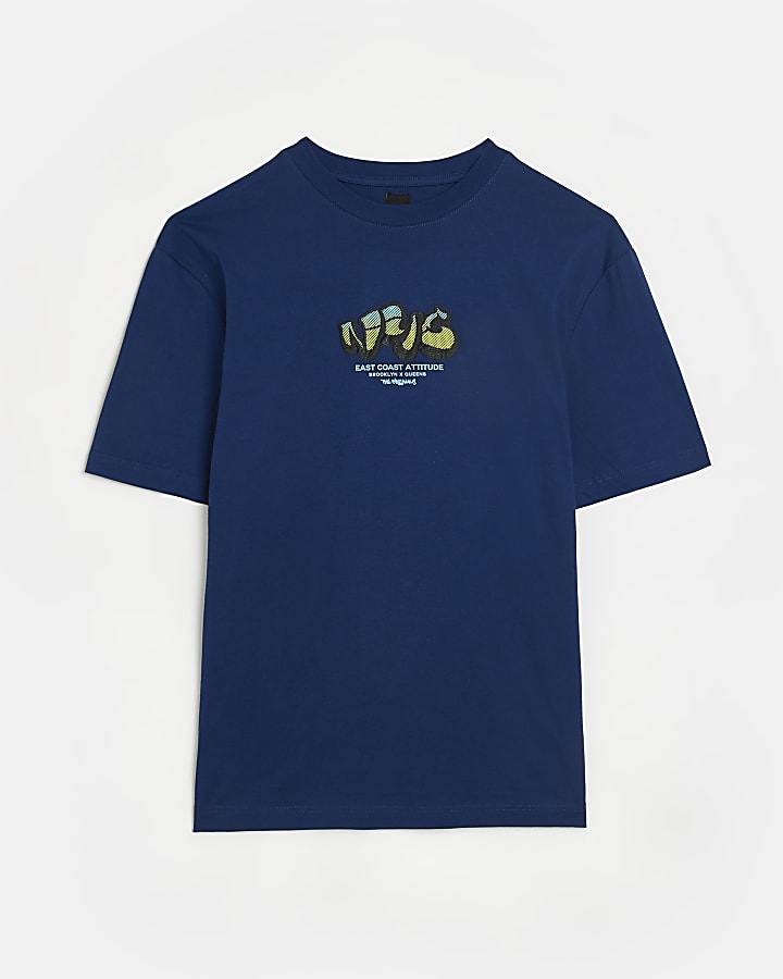 Blue regular fit embroidered t-shirt