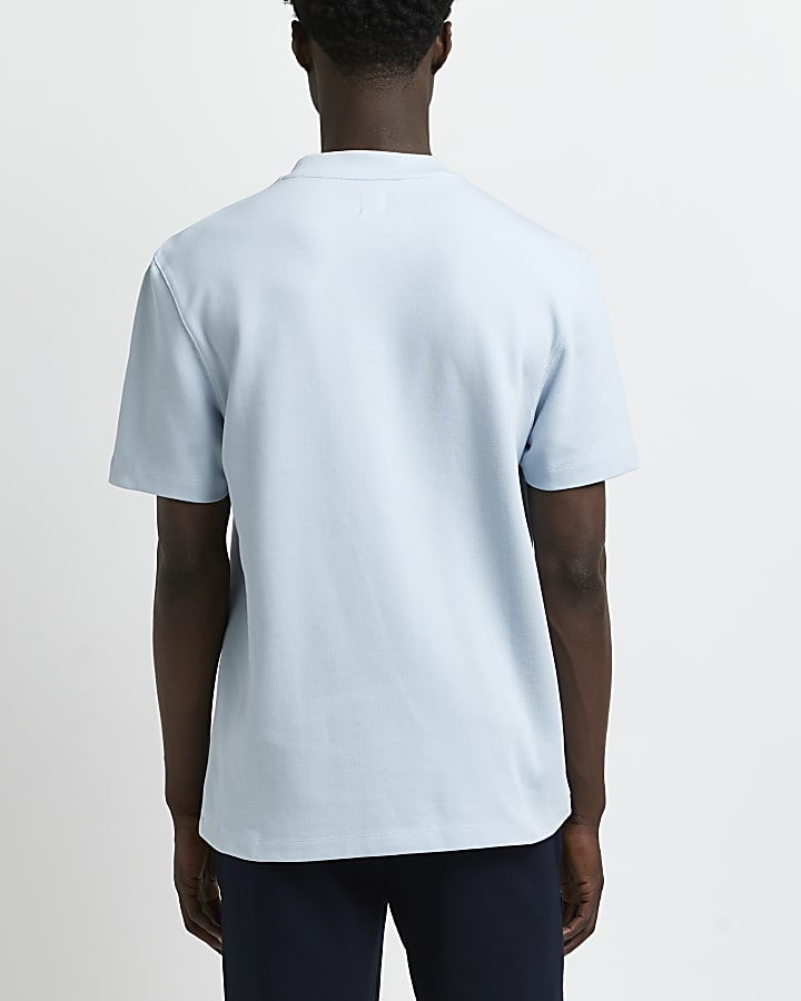 Blue regular fit embroidered twill t-shirt