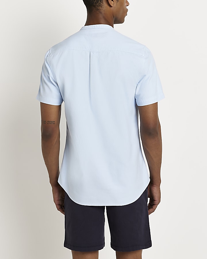 Blue Regular fit Grandad collar Lyocell Shirt