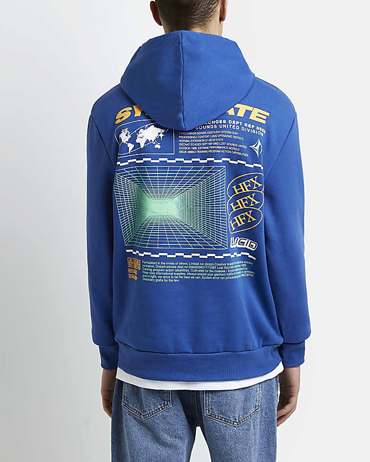 Blue regular fit graphic hoodie