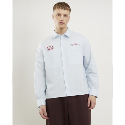 Blue Regular Fit Graphic Stripe Shirt